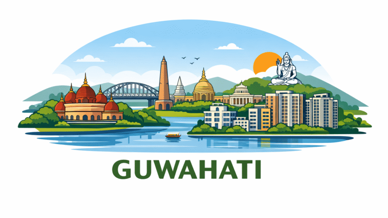 Guwahati city skyline illustration representing residential areas