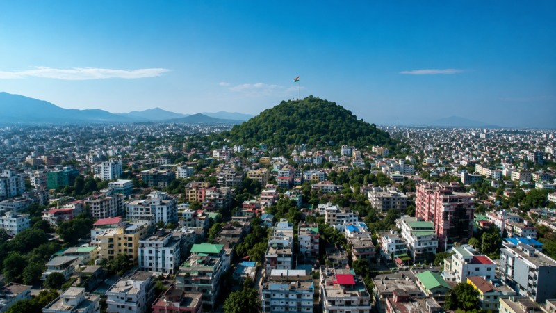 Aerial view of Guwahati city and residential areas