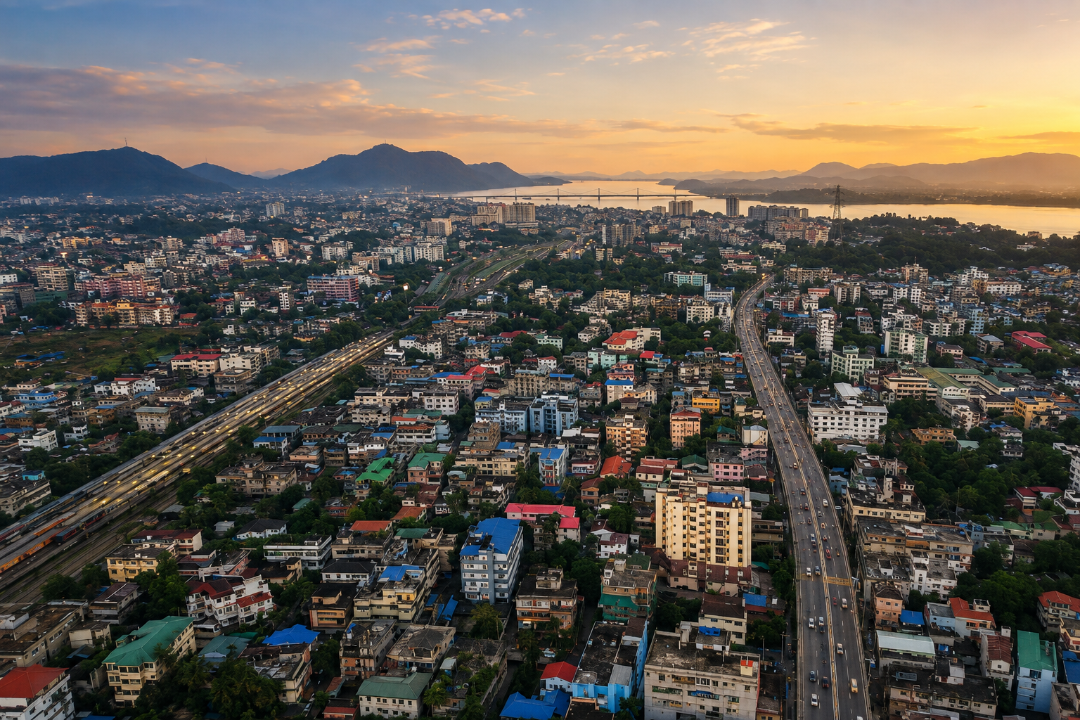 Aerial view of Guwahati showing residential areas and infrastructure